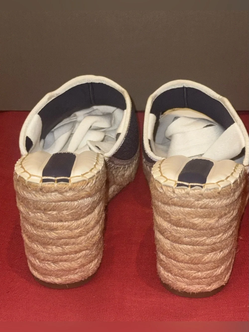 Franco Sarto Navy Canvas Sierra Espadrille Wedge with Cream Ankle Ties NIB 9.5M